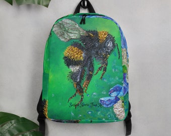 In To the Blue Unique Minimalist Backpack, Printing Flower Honey Bee Backpack, Travel Backpack for Men, Canvas Laptop Backpack Men
