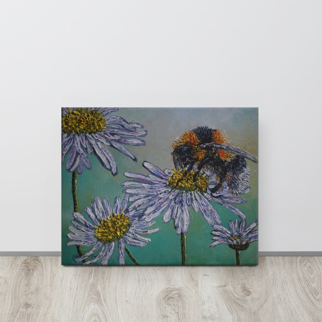 Daisy, Daisy Canvas Wall Art, Daisy Flower With Bee Wall Art, Bee Pollination Canvas Art, Daisy