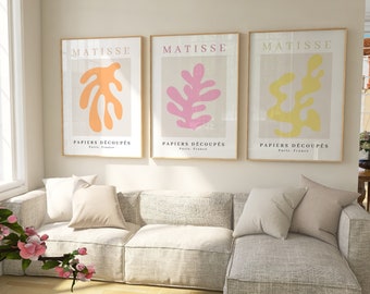 Matisse Digital Wall Art Set, Henri Matisse Cutouts Poster, Papiers Découpés Art, Abstract Shapes Printables, Pastel Colored Poster Set