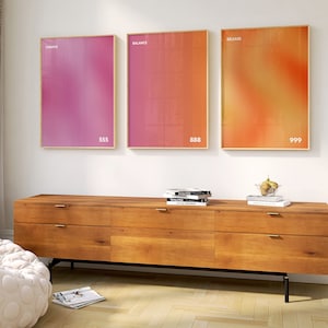 Juego de arte digital de pared con aura en degradado rosa y naranja, póster con números de ángeles, imprimibles estéticos, arte del aura 555, 888, 999, decoración espiritual para el hogar