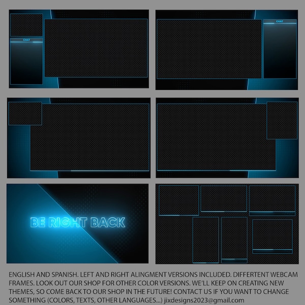 Blue and dark theme for Twitch, OBS, black, minimal, screen, overlay, animated, transition, intermission, background, webcam frame