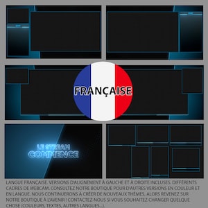 Peut inclure: Une superposition de flux Twitch noire et bleue avec un drapeau français et le texte "FRANÇAISE" et "LE STREAM COMMENCE".