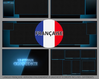 May include: A black and blue Twitch stream overlay with a French flag and the text "FRANÇAISE" and "LE STREAM COMMENCE".