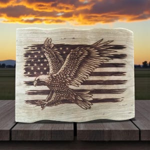 Laser Engraved Eagle & American Flag Wood Art – Patriotic Rustic Decor