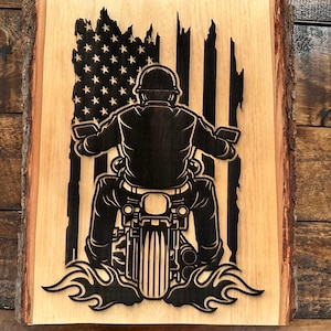 American flag and biker sign.