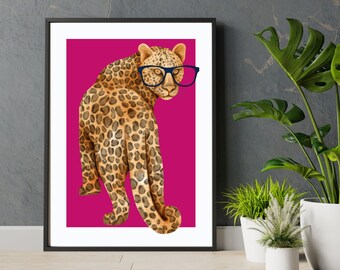 Pink Leopard Quirky Wall Print,  Printable Art, Downloadable Art, A4 Print, Large Printable Art, Digital Download Print,