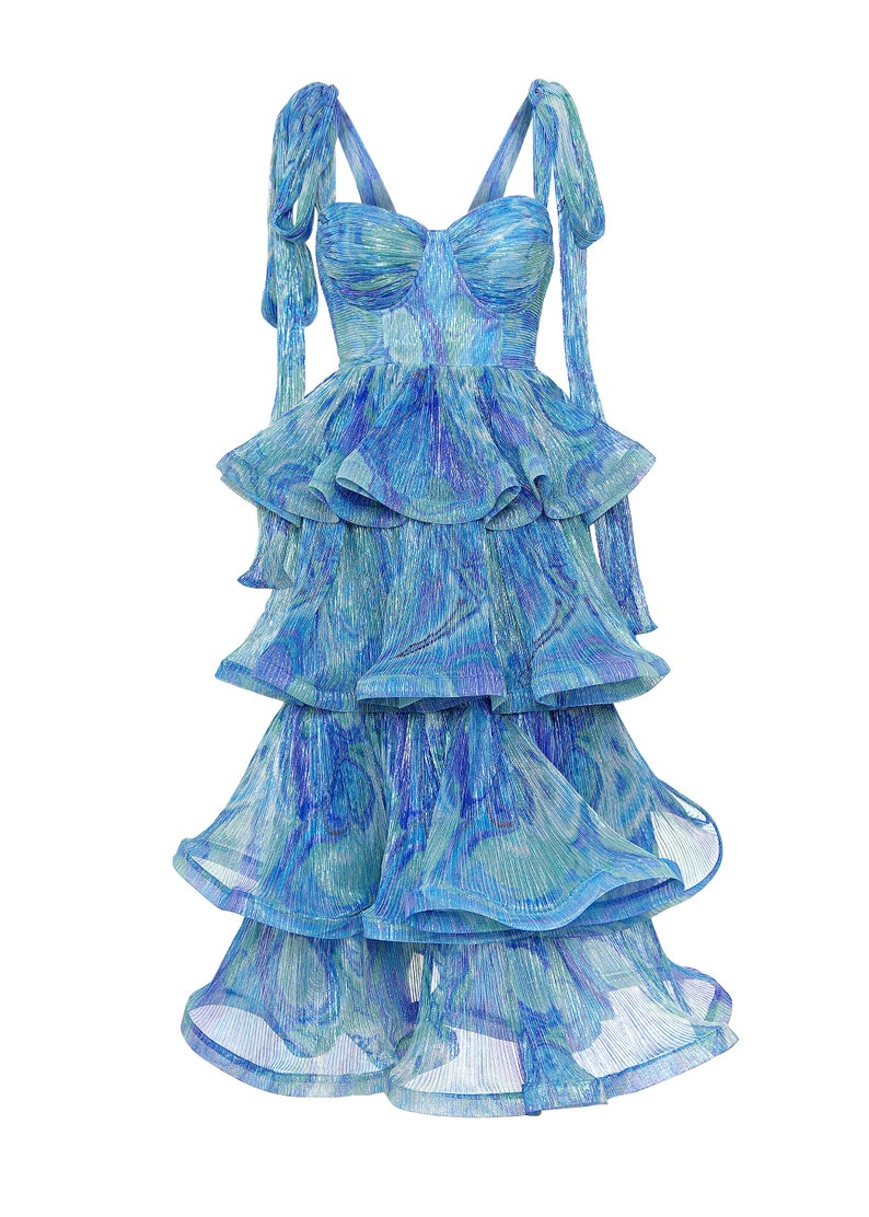 Blue pleated dress with bustier main image 1