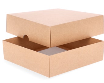 Brown natural kraft square two-piece cardboard gift boxes, medium size, lid and bottom separate