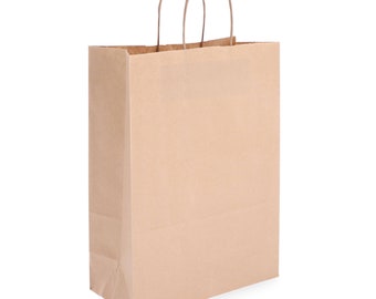 Sac en papier kraft marron avec poignées torsadées, sacs à provisions, sacs cadeaux, vente au détail, marchandises, 25 pièces.