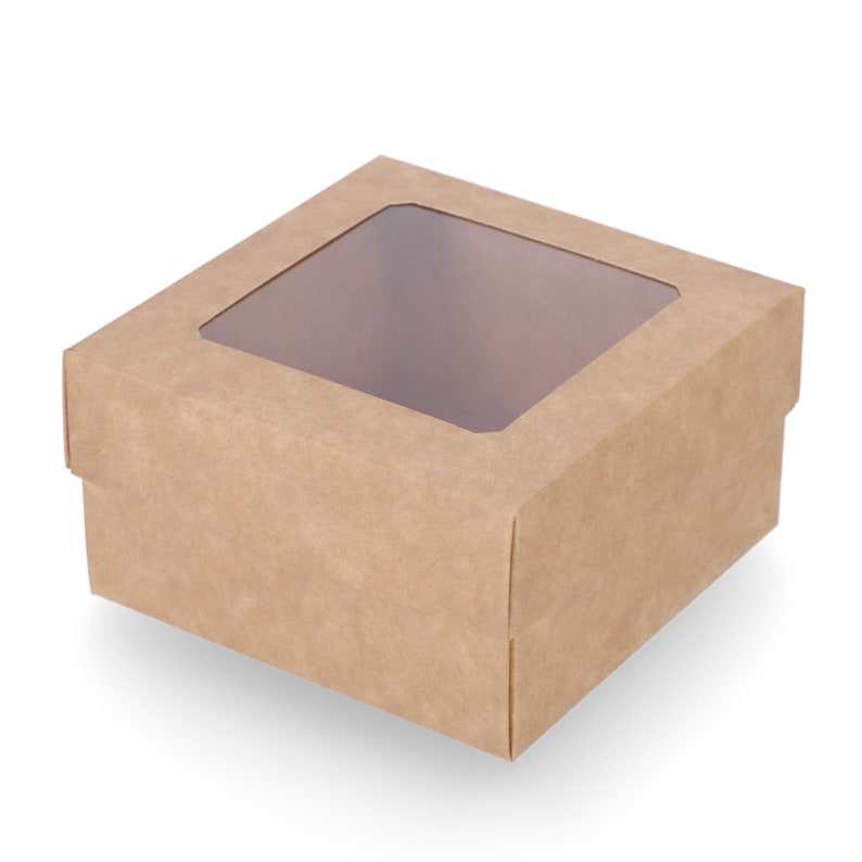 Small Two-part Brown Natural Paper Box With Clear Plastic Window, Easy ...