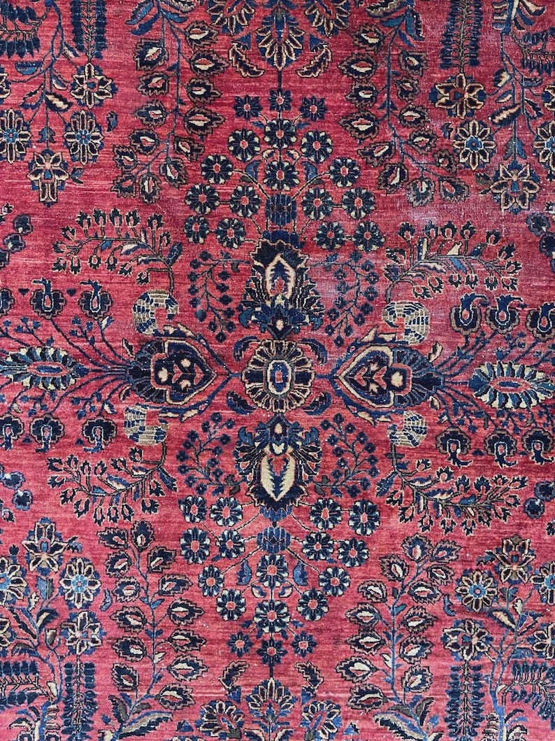 Antique Oriental Rug – 1930s Floral Handmade Carpet (10.4 X 14.4 Ft) - Etsy