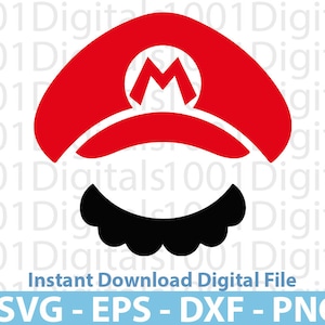 Super Mario Hat Svg, Mario Hat Silhouette Svg, Mario Clipart, Cut File, Cricut Silhouette, Sticker Svg, Svg Eps Dxf Png Digital File