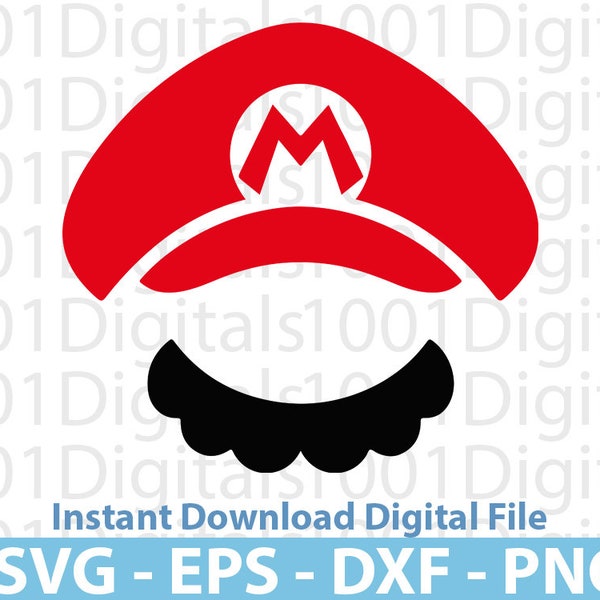 Super Mario Hat Svg, Mario Hat Silhouette Svg, Mario Clipart, Cut File, Cricut Silhouette, Sticker Svg, Svg Eps Dxf Png Digital File