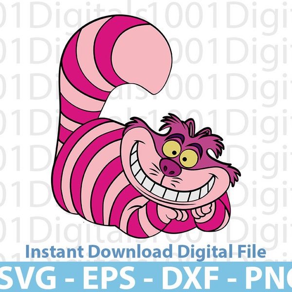 Pink Cheshire Cat Svg, Alice Wonderland Svg, Alice Cat Face Svg, Png Cut, Cricut Silhouette, Sticker Svg, Svg Eps Dxf Png File