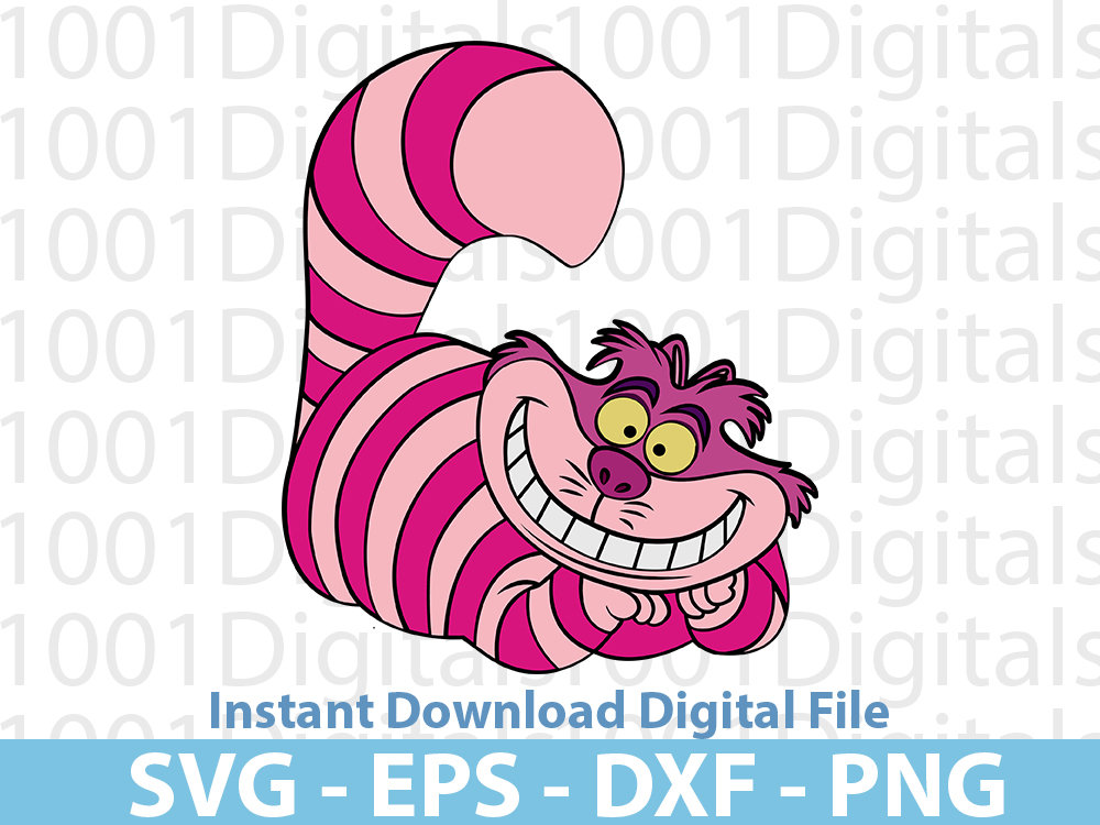 Pink Cheshire Cat Svg, Alice Wonderland Svg, Alice Cat Face Svg