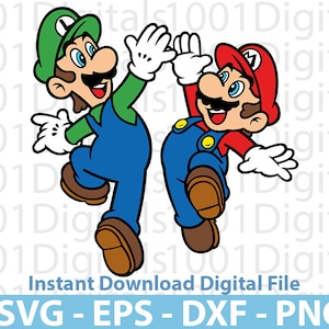 Super Mario en Luigi Svg, schattige Mario Svg, Mario Clipart, gesneden bestand, Cricut silhouet, Sticker Svg, Svg Eps Dxf Png digitaal bestand