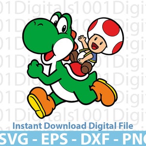 Yoshi and Toad Svg, Super Mario Yoshi Toad Svg, Mario Clipart, Cut File, Cricut Silhouette, Sticker Svg, Svg Eps Dxf Png Digital File