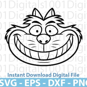 Cheshire Cat Svg, Alice Wonderland Svg, Alice Cat Face Svg, Alice Clipart, Png Cut, Cricut Silhouette, Sticker Svg, Svg Eps Dxf Png-bestand