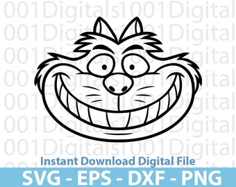 Cheshire Cat Svg, Alice Wonderland Svg, Alice Cat Face Svg, Alice Clipart, Png Cut, Cricut Silhouette, Sticker Svg, Svg Eps Dxf Png File