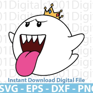 King Boo Svg, Super Mario Boo Svg, Mario Ghost Clipart, Cut File, Cricut Silhouette, Sticker Svg, Svg Eps Dxf Png Digital File