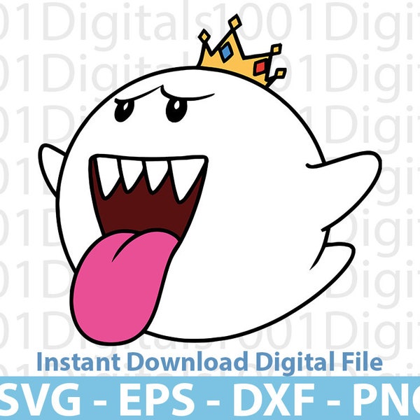 King Boo Svg, Svg Super Mario Boo, Mario Ghost Clipart, couper fichier, Silhouette Cricut, autocollant Svg, fichier numérique Svg Eps Dxf Png