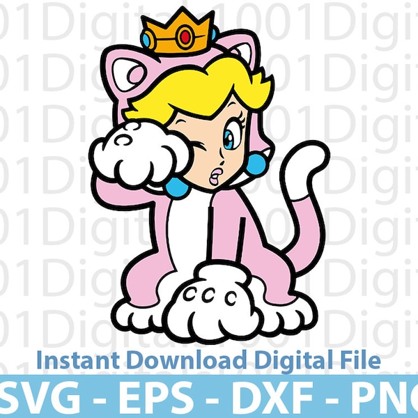 Pêche chat Svg, Svg princesse pêche chat mignon, Mario Clipart, couper fichier, Silhouette Cricut, autocollant Svg, fichier numérique Svg Eps Dxf Png