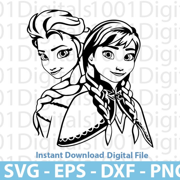 Elsa y Anna Svg, Hermanas Congeladas Svg , Linda Elsa y Anna Svg, Elsa y Anna Clipart, Elsa Anna Silueta, Hermanas Congeladas Pegatina Svg