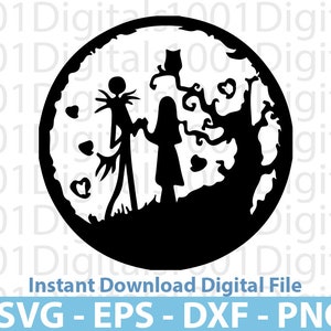 Jack Skellington Couple Silhouette Svg, Clipart, Png Cut File Cricut , Sticker, Svg Eps Dxf Png Digital File