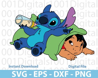 Lilo et Stitch Svg, Svg d'amis mignons, Lilo et Stitch Clipart, fichier coupé Svg, Silhouette Cricut, autocollant Svg, fichier numérique Svg Eps Dxf Png