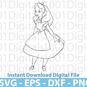 Alicja Svg, Alicja Kontur Svg, Alicja Kraina Czarów Svg, Alicja Clipart, Png Cut, Cricut Sylwetka, Naklejka Svg, Svg Eps Dxf Png Plik Cyfrowy