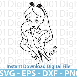 Alicja Svg, Alicja Kontur Svg, Słodka Alicja Svg, Alicja Clipart, Png Cut, Cricut Silhouette, Naklejka Svg, Svg Eps Dxf Png Plik Cyfrowy