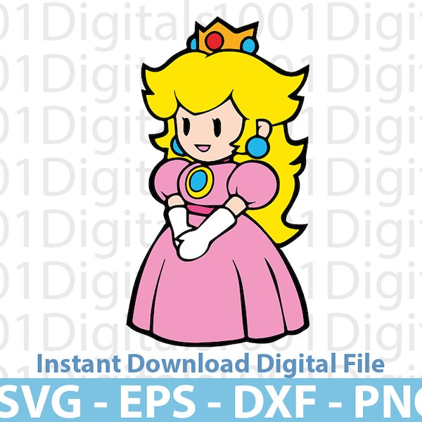 Peach Svg, Super Mario Princess Peach Svg, Mario Clipart, Cut File, Cricut Silhouette, Sticker Svg, Svg Eps Dxf Png Digital File