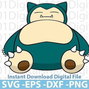 Ronflex Svg, Pokemon Snorlax Svg, clipart Snorlax, fichier Png, Silhouette Cricut, autocollant Svg, fichier numérique Eps Dxf Png