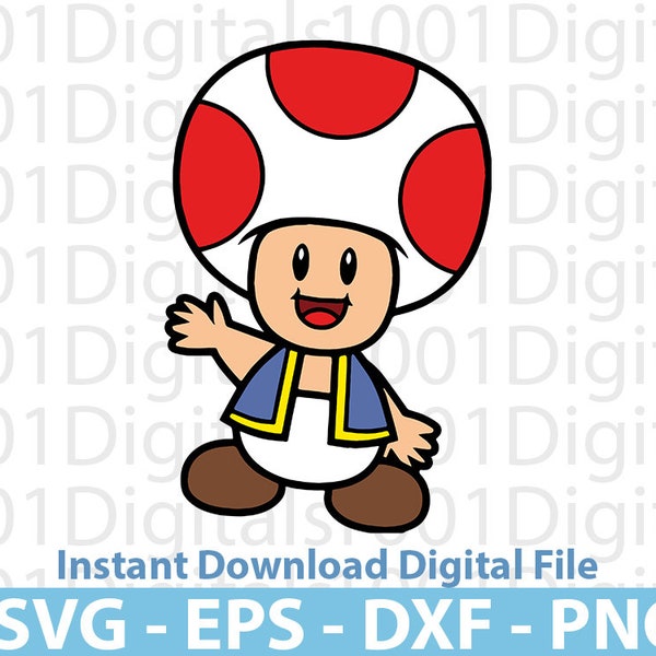 Crapaud Svg, Svg Mario champignon rouge, Super Mario Toad Clipart, couper fichier, Silhouette Cricut, autocollant Svg, fichier numérique Svg Eps Dxf Png