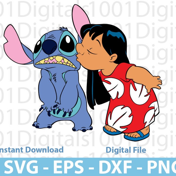 Lilo and Stitch Svg, Cute Friends Svg, Lilo and Stitch Clipart, Lilo Kiss Stitch Png Cut FileSticker Svg, Svg Eps Dxf Png Digital File