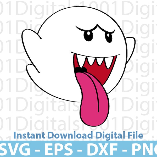 Boo Svg, Super Mario Boo Svg, Mario Ghost Clipart, Cut File, Cricut Silhouette, Sticker Svg, Svg Eps Dxf Png Digital File