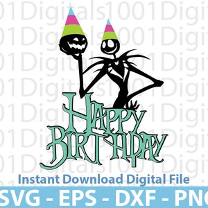 Jack Skellington Buon Compleanno Svg, Clipart, Png File di Taglio Cricut, Adesivo, Svg Eps Dxf Png File Digitale