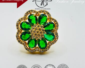 Handmade Green CZ Cocktail Ring: Adjustable Statement Jewelry