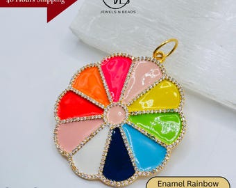Floral Rainbow Enamel Pendant | Colorful Charm | Vibrant Enamel Necklace | Cute Boho Jewelry | Multicolor Pendant | Statement Rainbow Charm