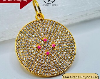 AAA Grade Rhyno Disc Pendant: Gold Plated Brass Minimalist Charm
