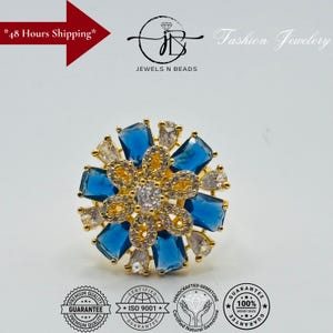 Blue Sapphire Cocktail Ring: Handmade Victorian Brass Statement Jewelry