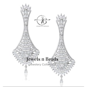 Stylish White Layered Solid Dangle White CZ Earrings Dangle Drope Alloy Cluster Single Layered Handmade Luxury Bridal Earring, Gift for Her