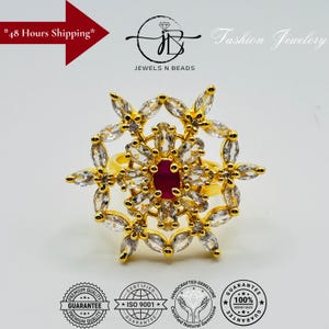 Handcrafted Rose Gold CZ Ring: Adjustable Crystal Statement Ring