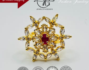 Handcrafted Rose Gold CZ Ring: Adjustable Crystal Statement Ring