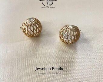 14k Gold Plated Brass Jali Hoop Earrings: Lightweight Studs