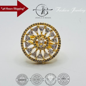 Handcrafted Rose Gold CZ Ring: Adjustable Crystal Statement Jewelry