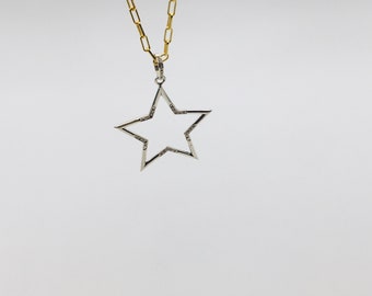 Pave Diamond, Handmade Enamel White Star Pendent, 925 Sterling silver, Celestial Jewelry, Star Pendant, Gift for Her, Anniversary Gift