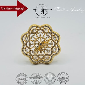 Handcrafted Rose Gold CZ Ring: Adjustable Crystal Statement Ring