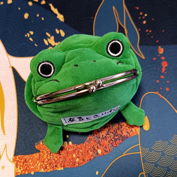 Green Frog Coin Purse with Japanese "Saifu" Embroidery – Plush Wallet Accessory