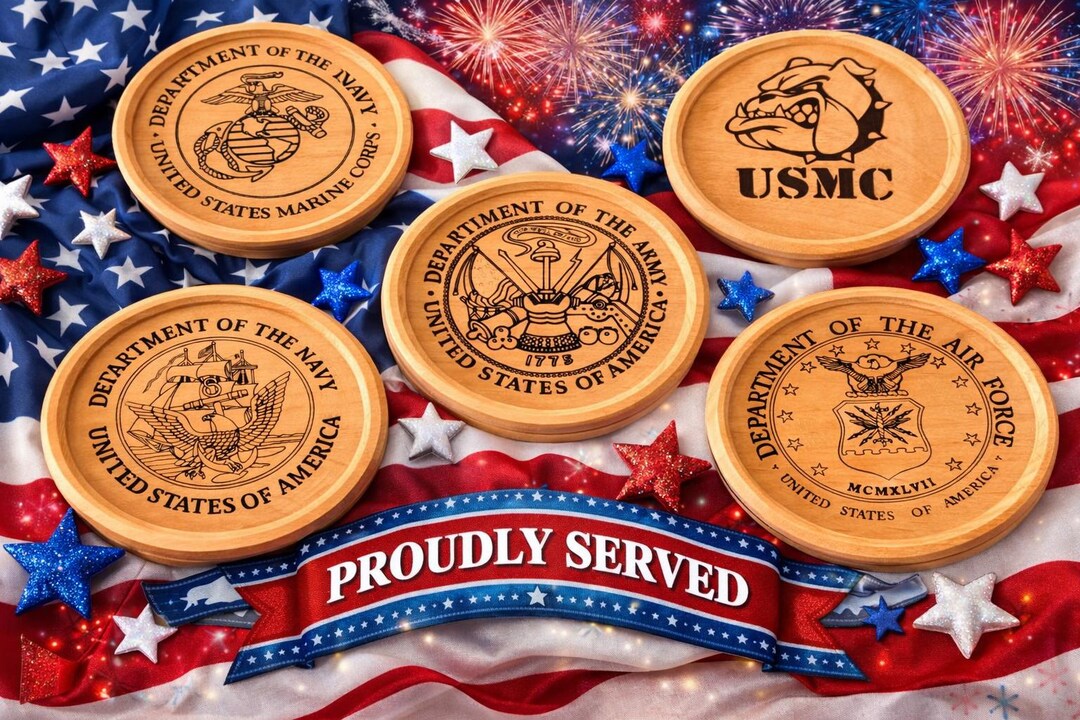 Military Coasters Set of 4, Armed Forces Wood Coasters, Patriotic ...